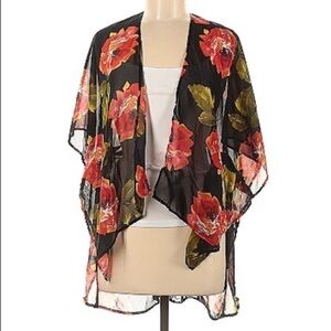 Vibe sportswear sheer lace back rose garden kimono cover-up medium